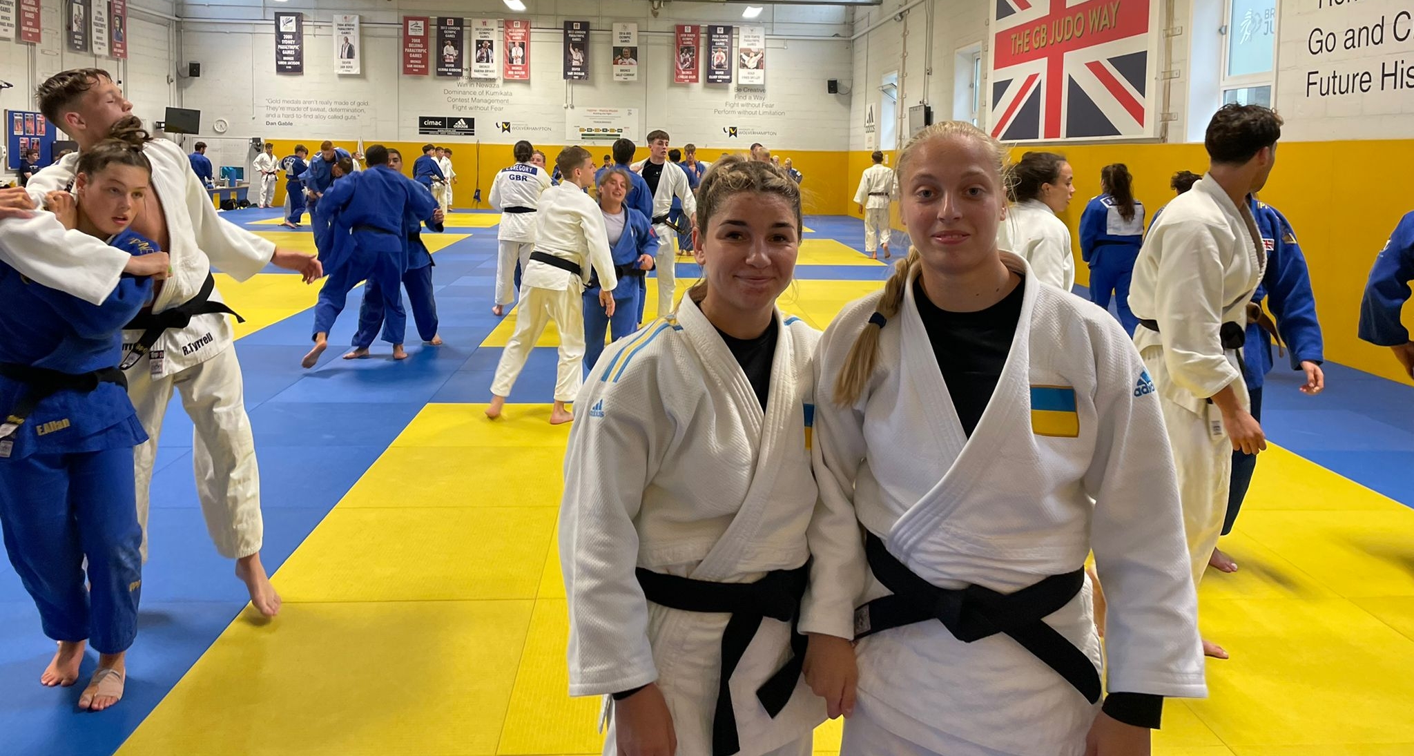 Yuliia was joined at the National Championships by teammates Alina Shylova and Vladyslava Snitko at the National Training Centre in Walsall. Credit: British Judo Association.